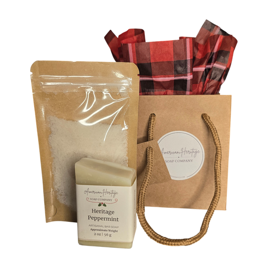 Heritage Peppermint Mini Gift Set – 2 oz Bath Salt + 2 oz Mini Soap (Gifting Kit Included)